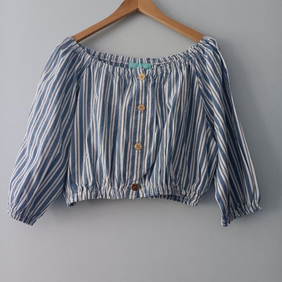 Melissa Odabash Tops - NWT Melissa Odabash Danna Blue Stripe Off Shoulder Top Sz M